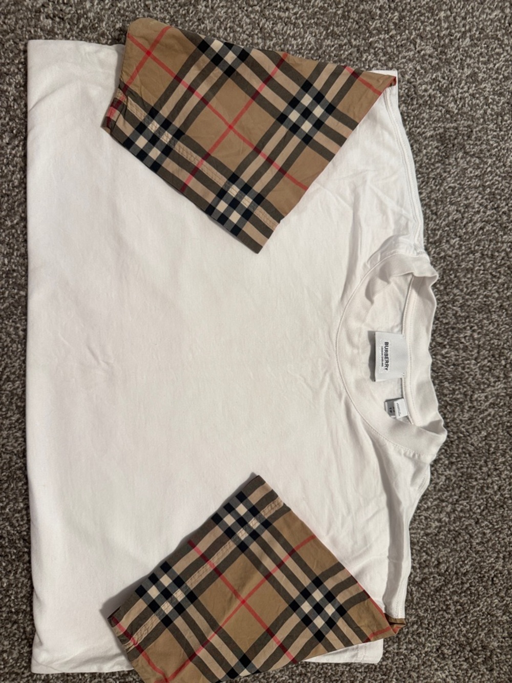 Burberry White Tee with Vintage Check Short Sleeves
